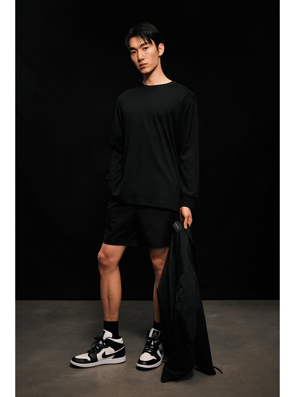 Black Double-sided Loose Long Sleeve Rib Cuffs T-shirt