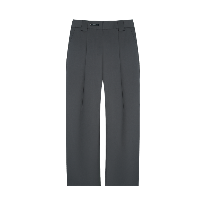 Grey Dark Pattern Fabric Straight-Leg Trousers