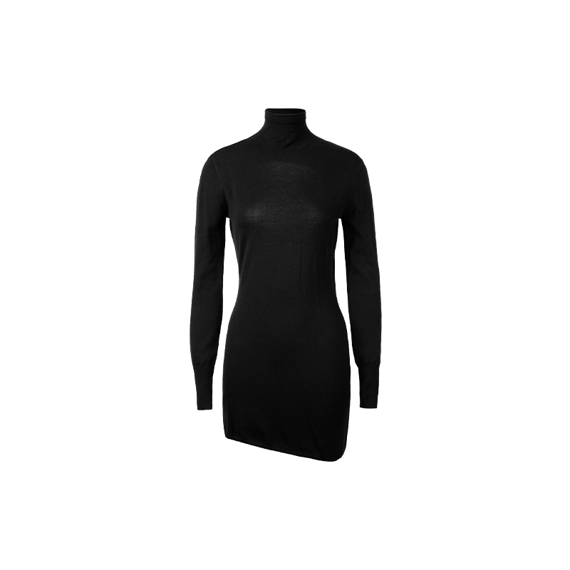 Black High-neck Curved Backless Wool Knitted Dress