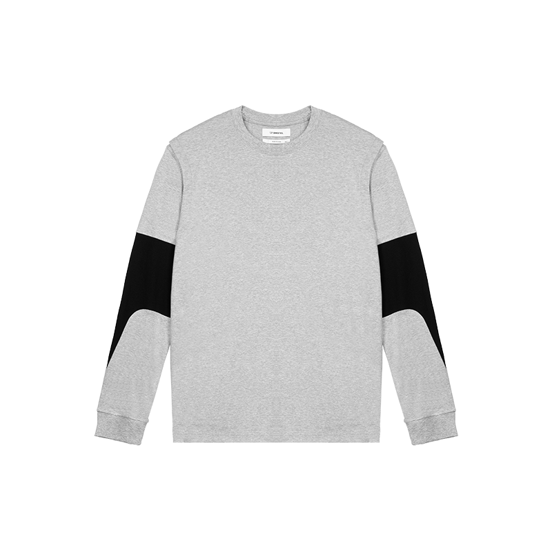 Grey Contrasting Color Two-Piece Long-Sleeved T-Shirt