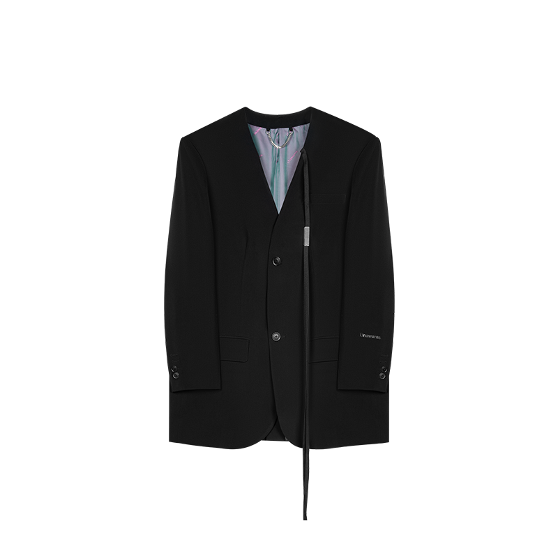 Black Detachable Herringbone Webbing Single-Breasted Suit