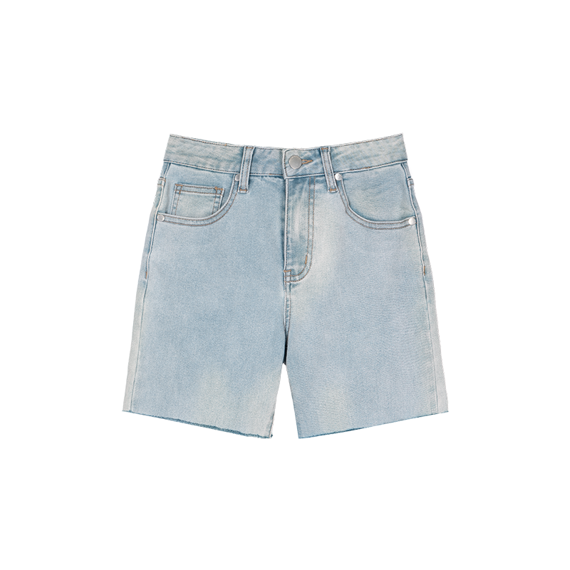 Blue Back Panel Cracked Denim Shorts