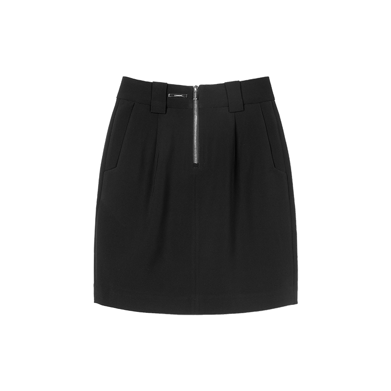 Black High-Waisted Single Pleat Hip-Hugging Skirt