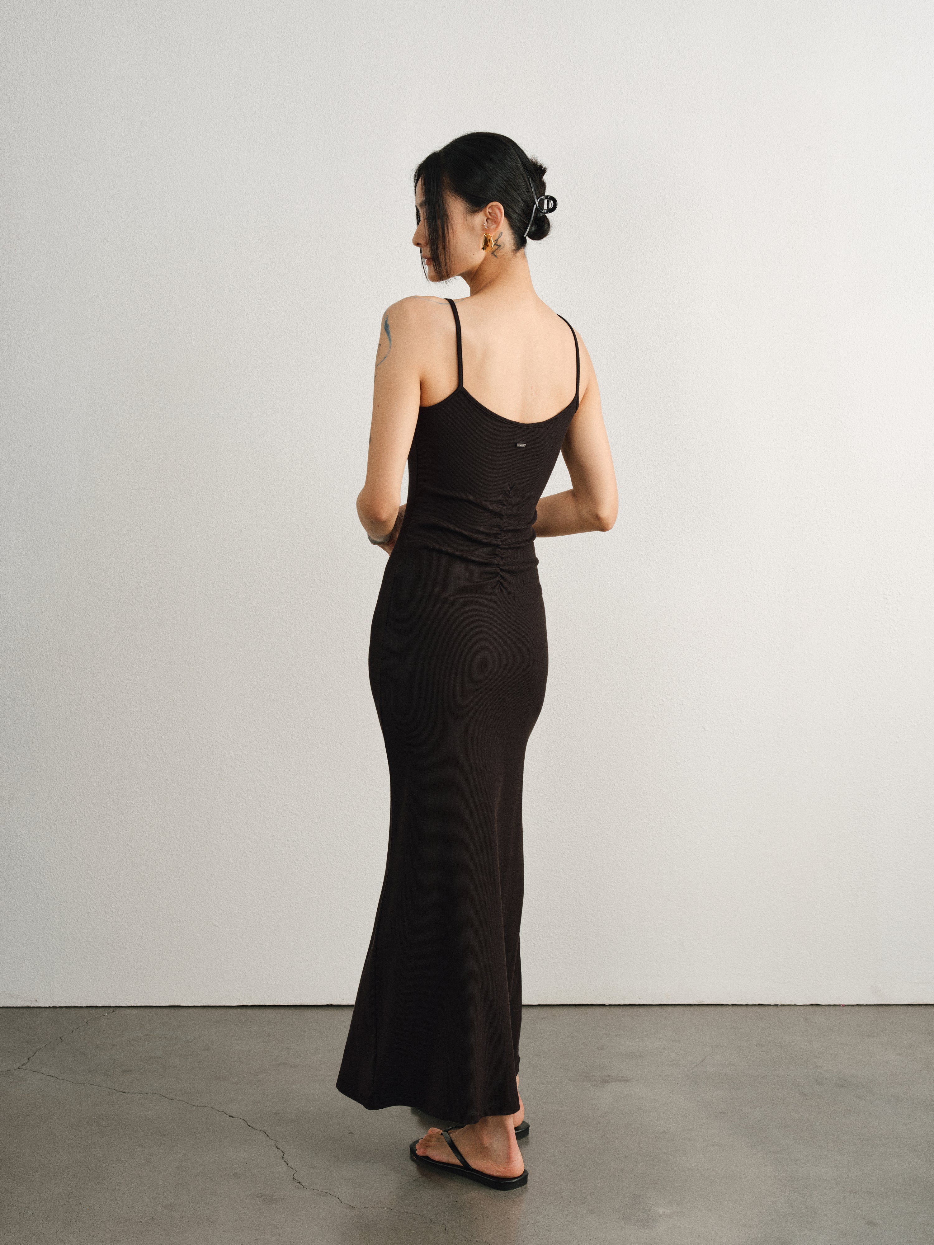 Black Ribbed Pleated Halter Dress