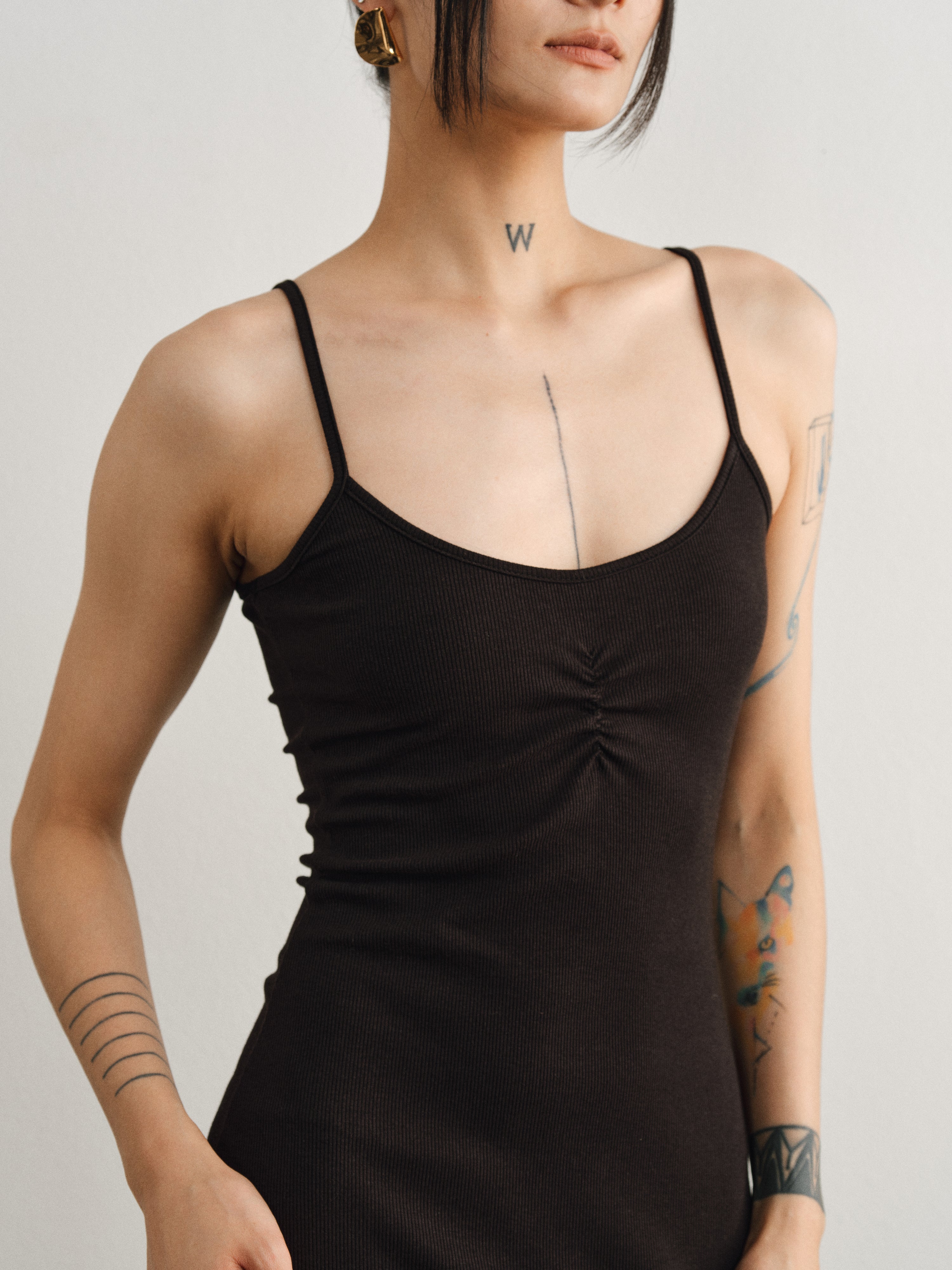 Black Ribbed Pleated Halter Dress