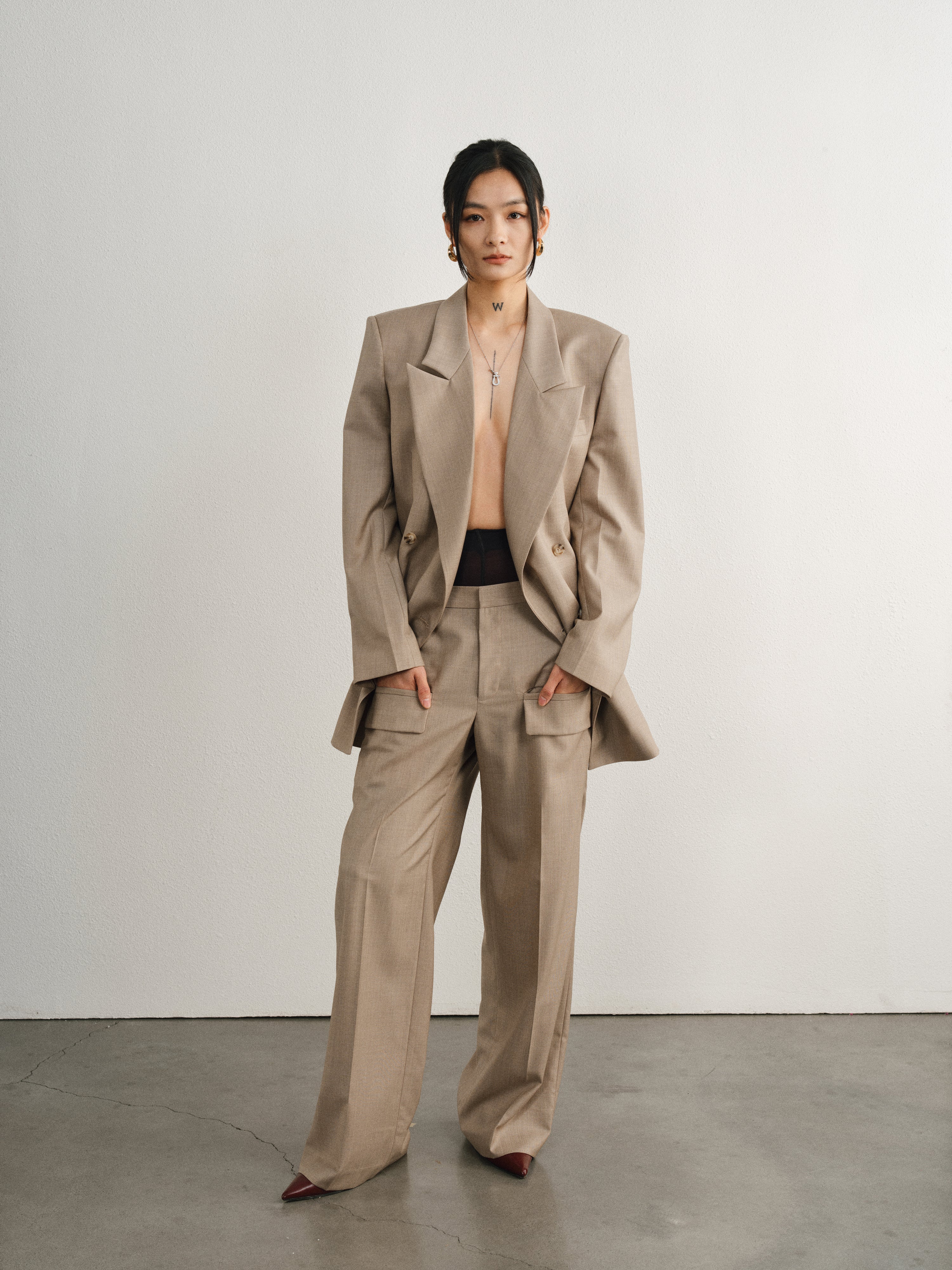 Oatmeal Old Money Wool Loose Trousers