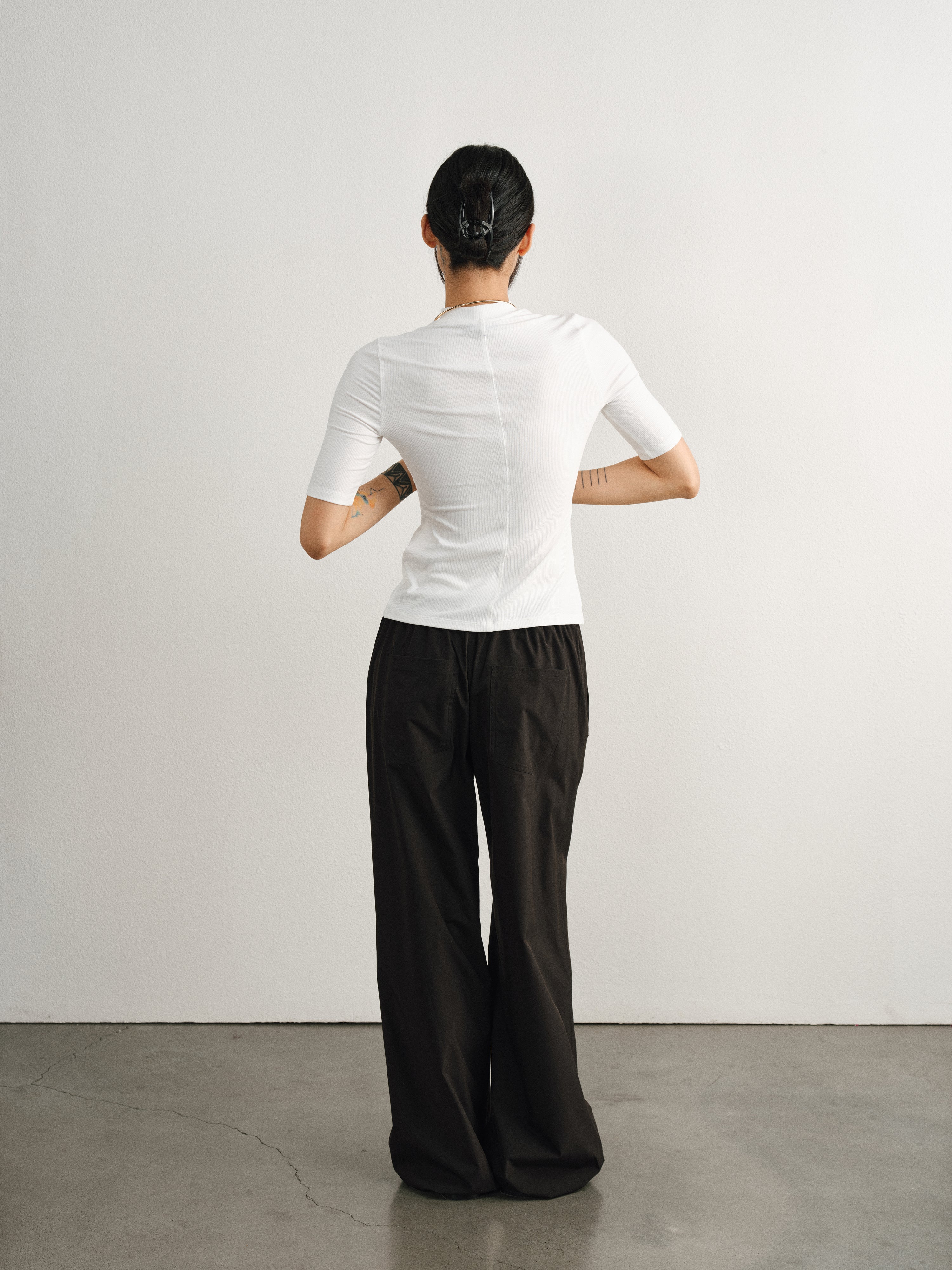 White Ribbed Fabric Short-sleeved T-shirt