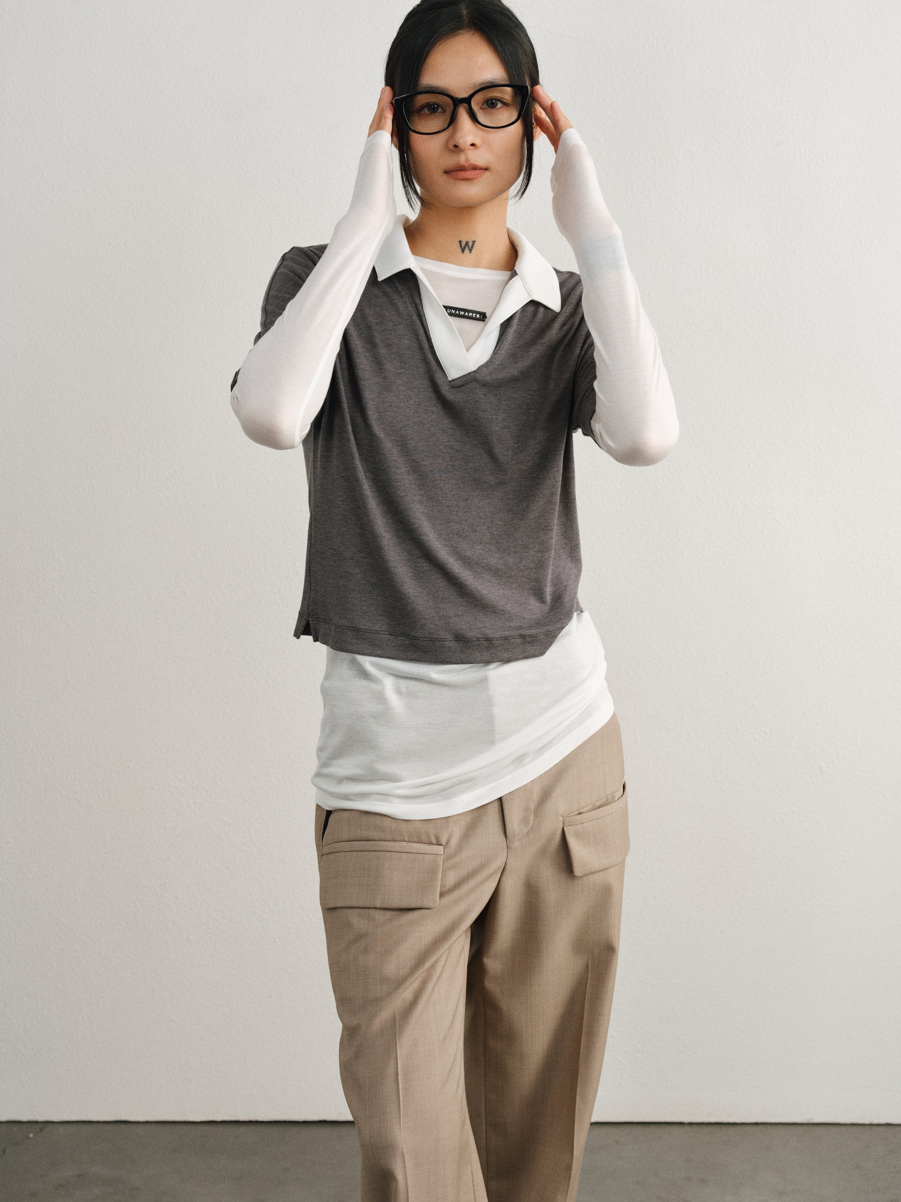 Grey Tencel Wool Polo Top