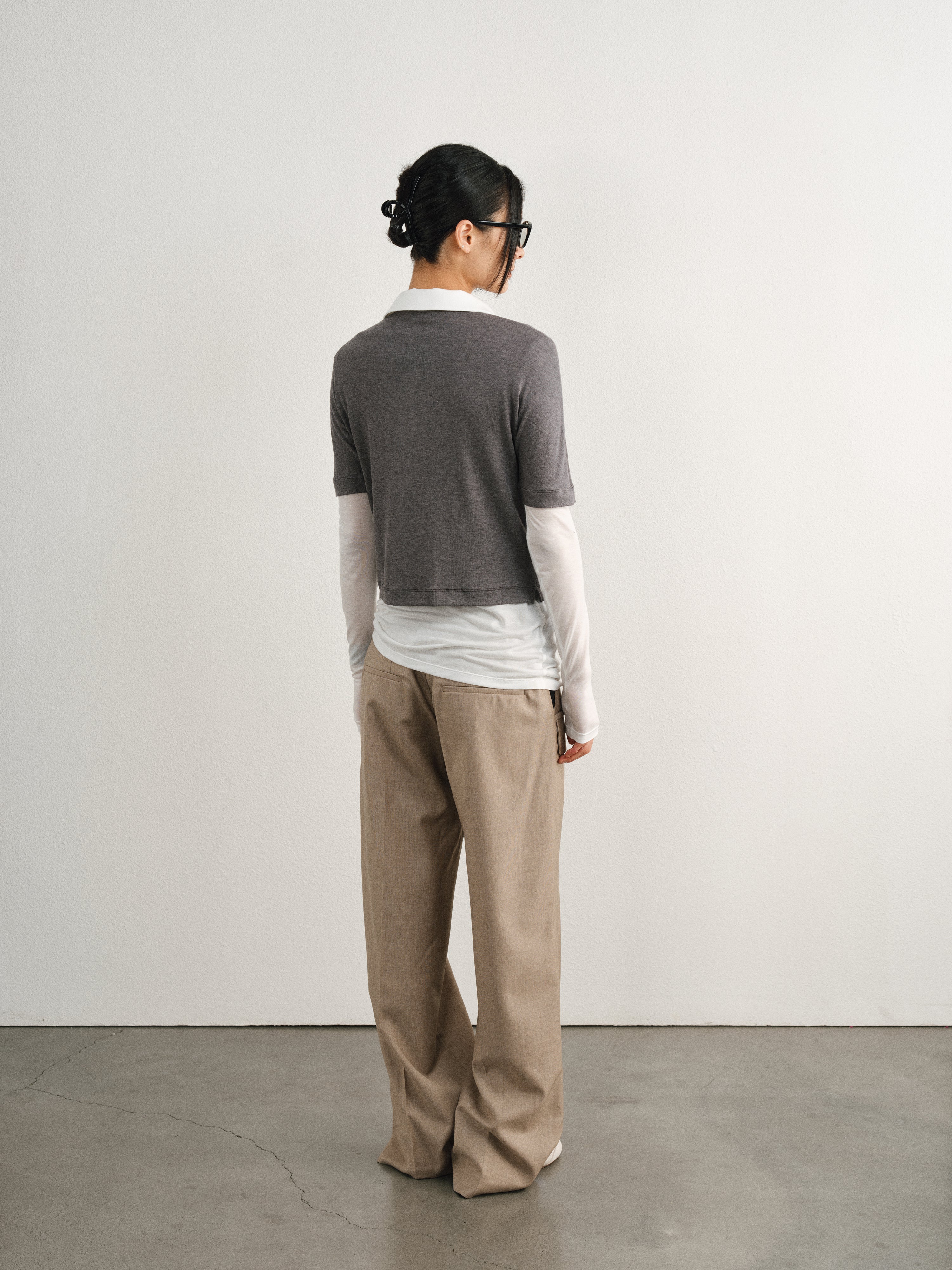 Grey Tencel Wool Polo Top