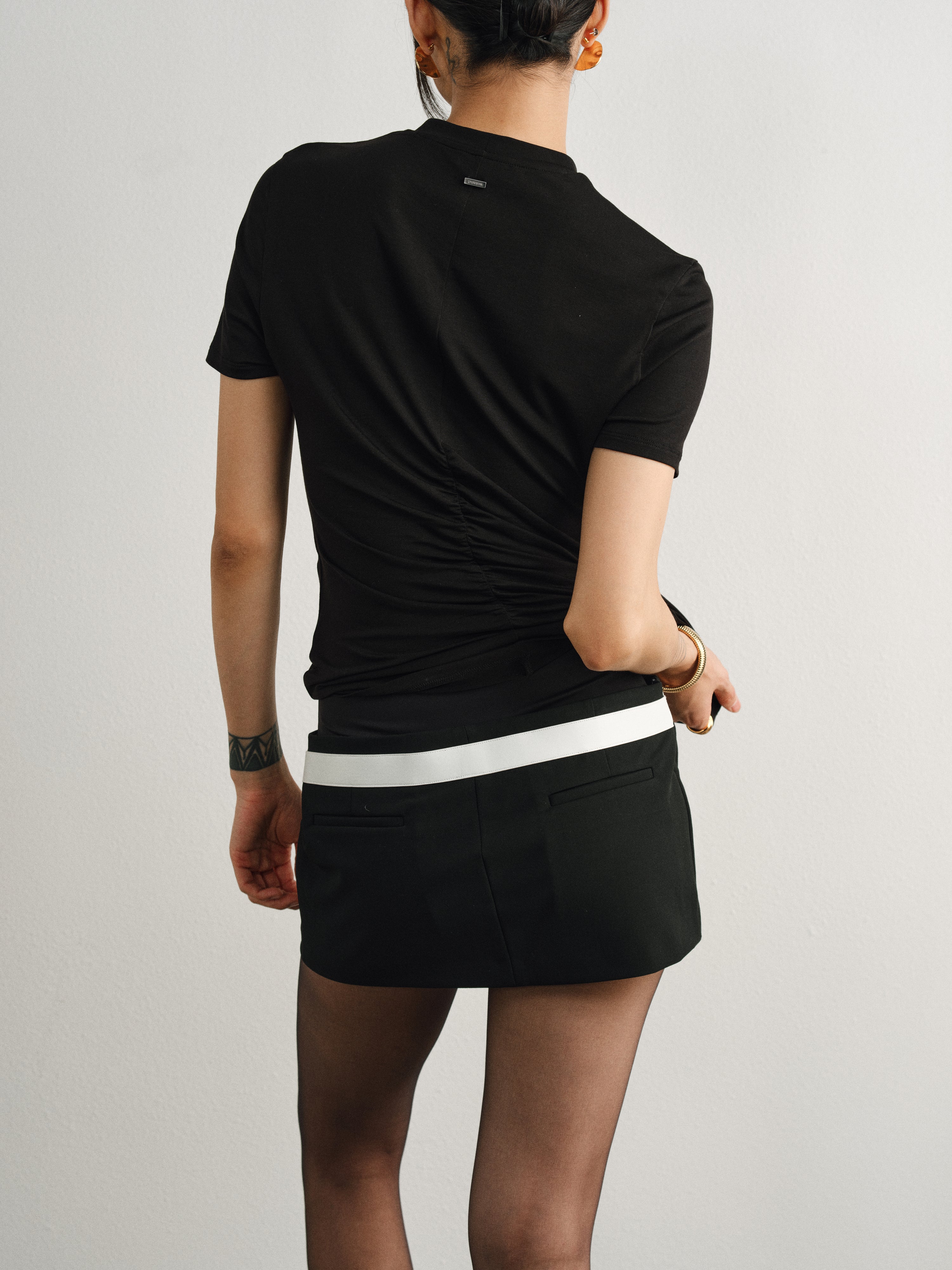 Black Double Waist Belt Buckle Skirt