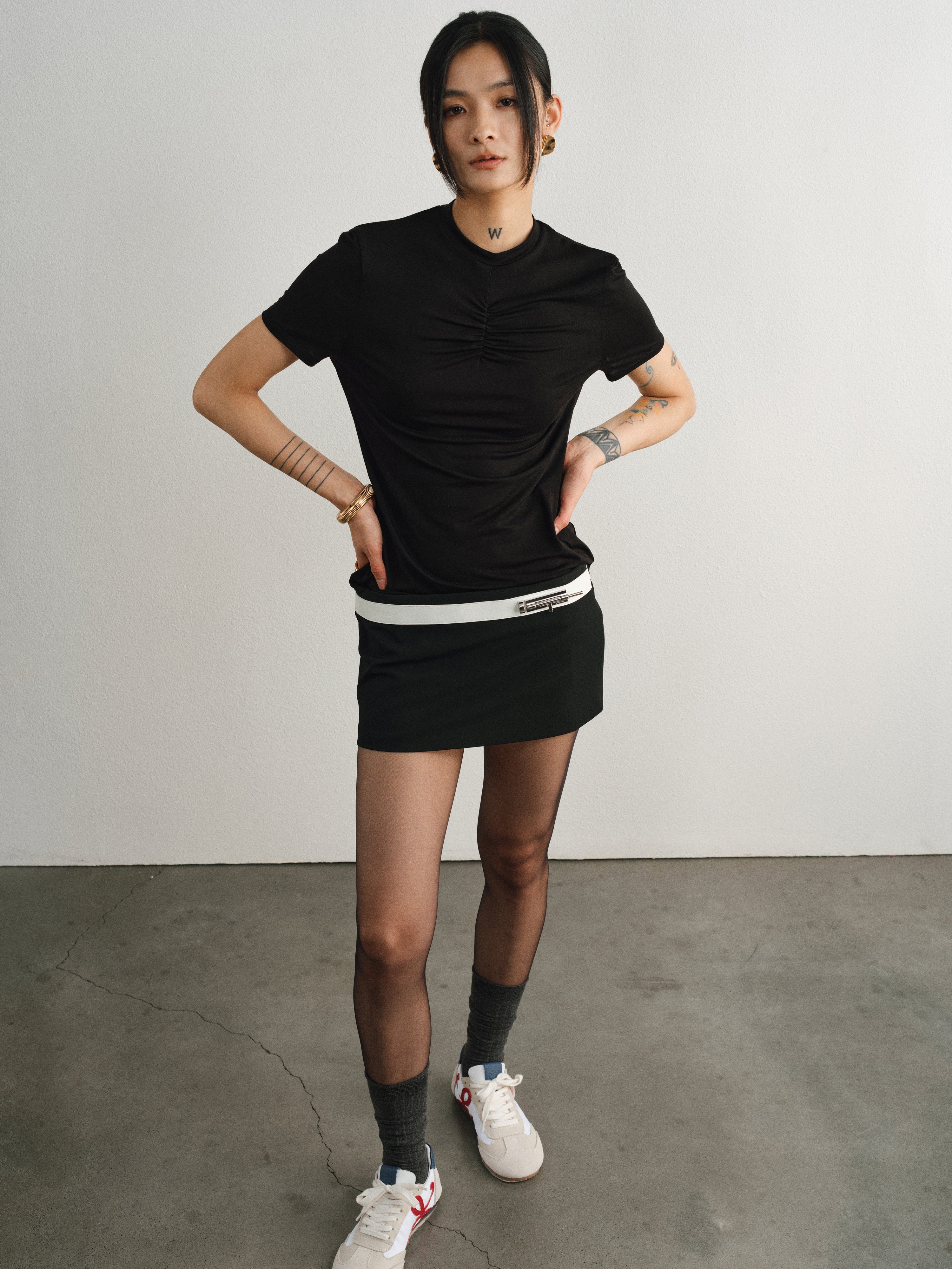 Black Light Silk Pleated T-shirt