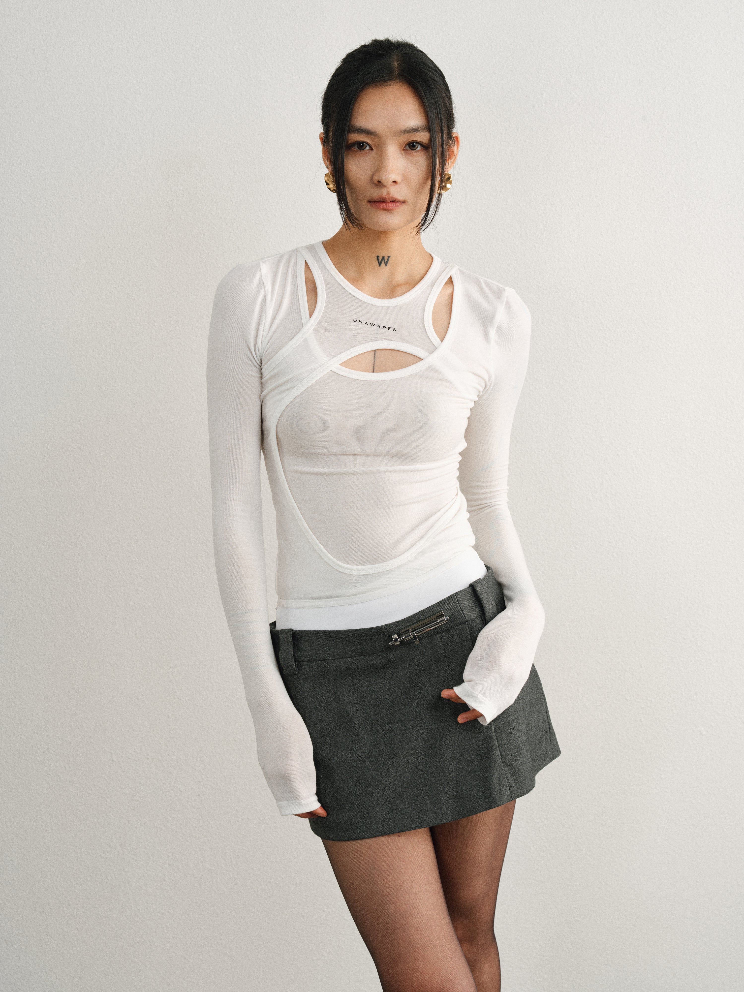 White Tencel Wool Offset Top