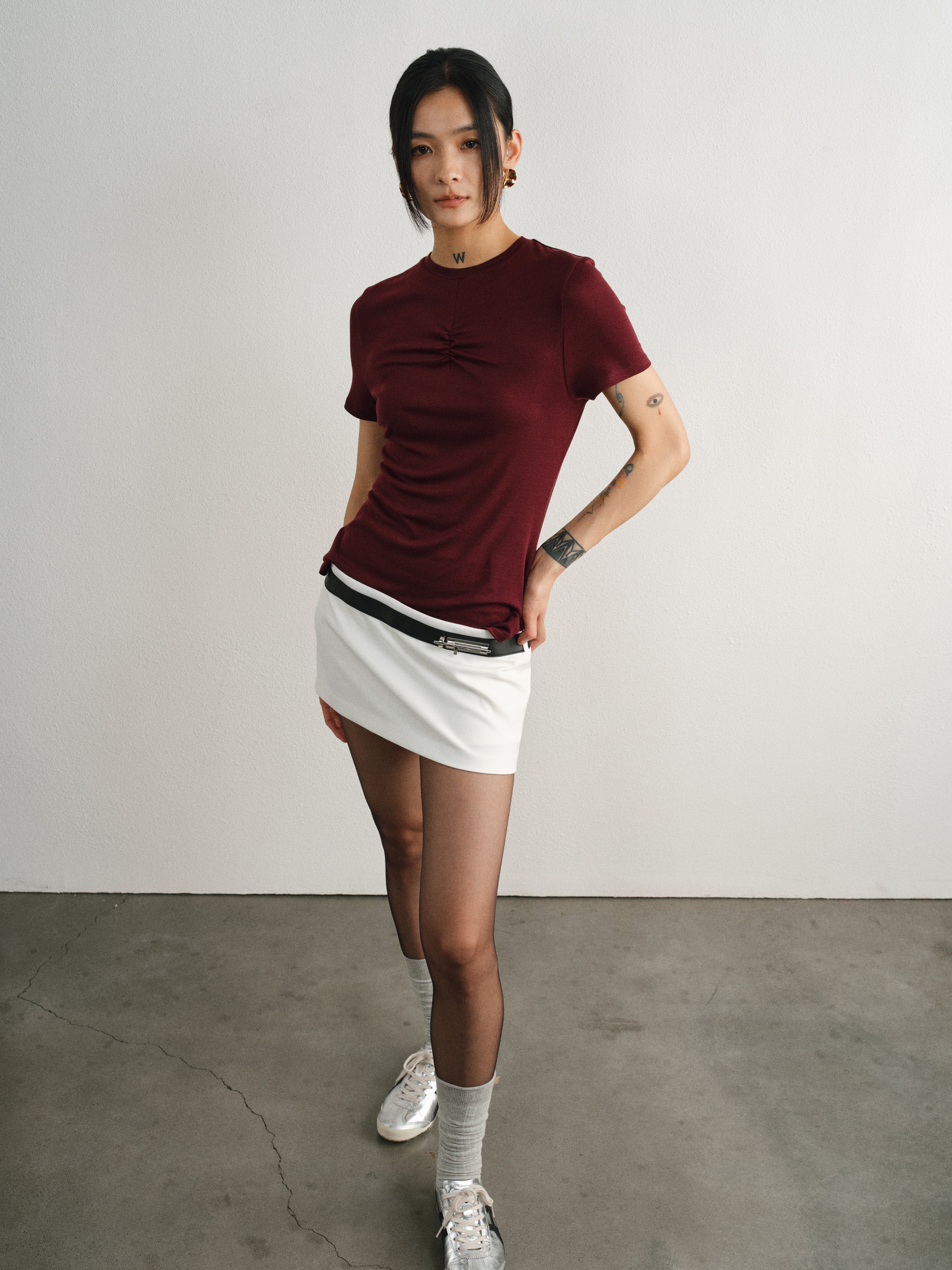 White Double Waist Belt Buckle Skirt