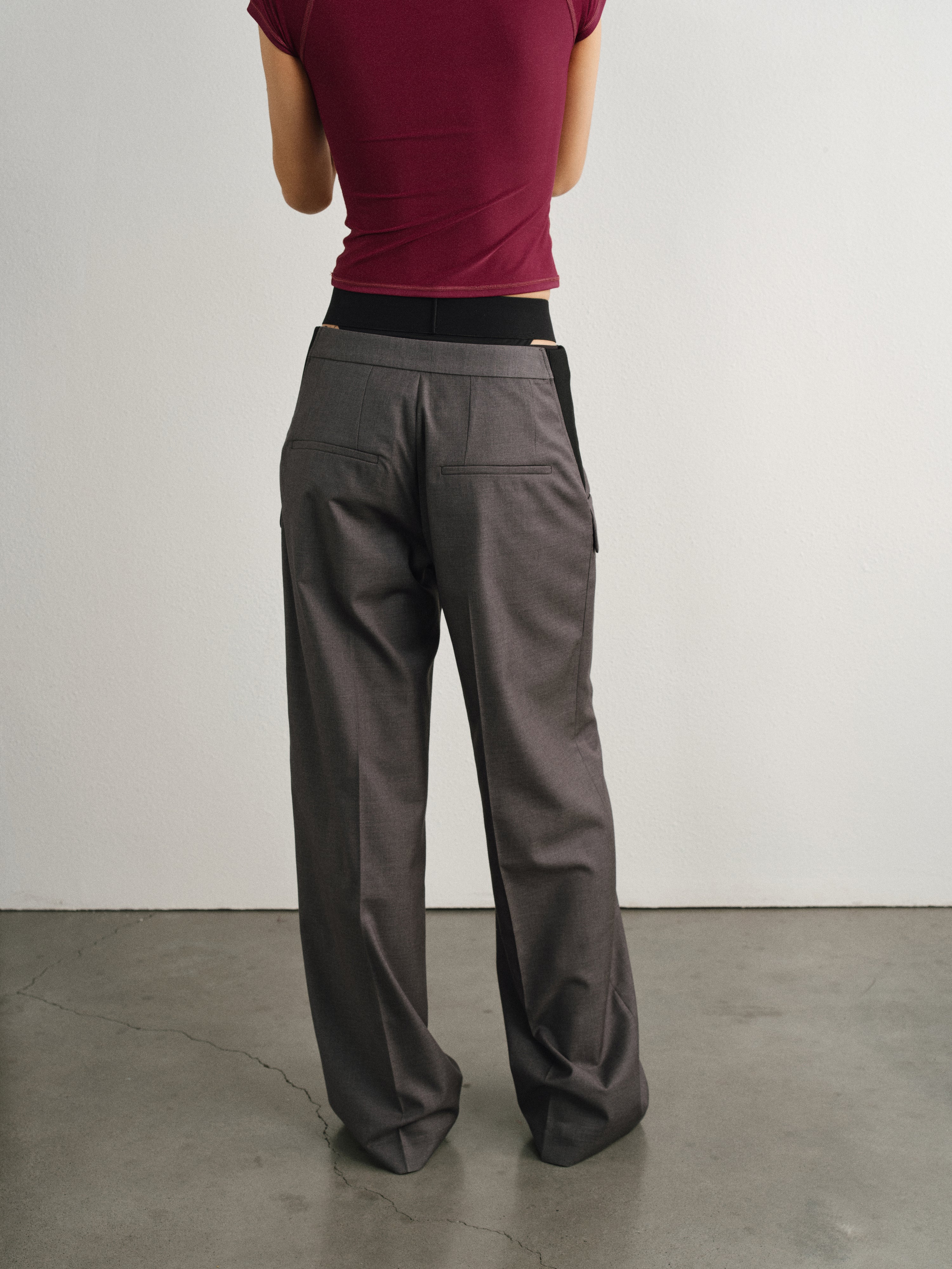 Grey Old Money Style Wool Loose Trousers