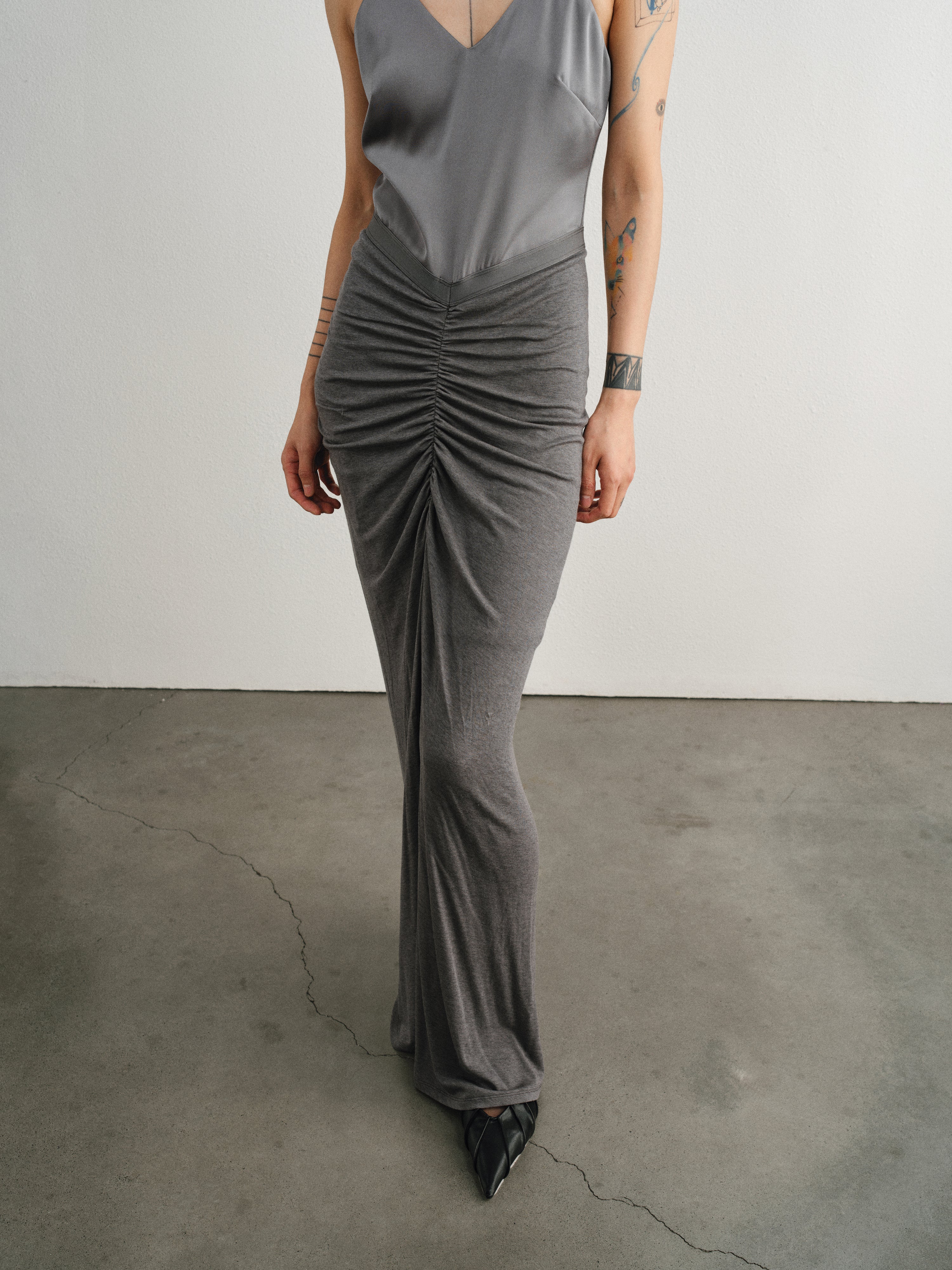 Grey Tencel Wool Pleated Sling Dress