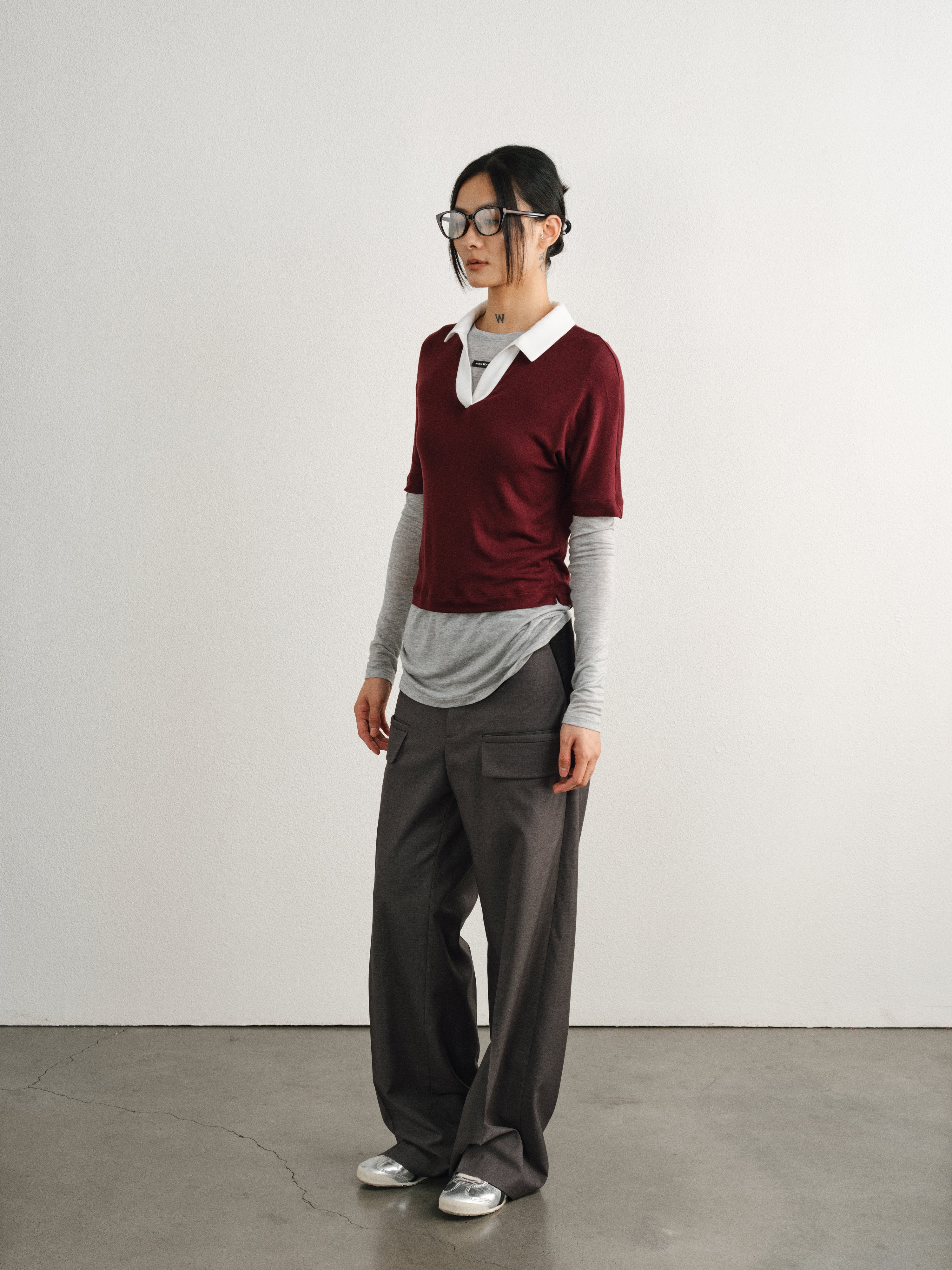 Merlot Red Tencel Wool Polo Top