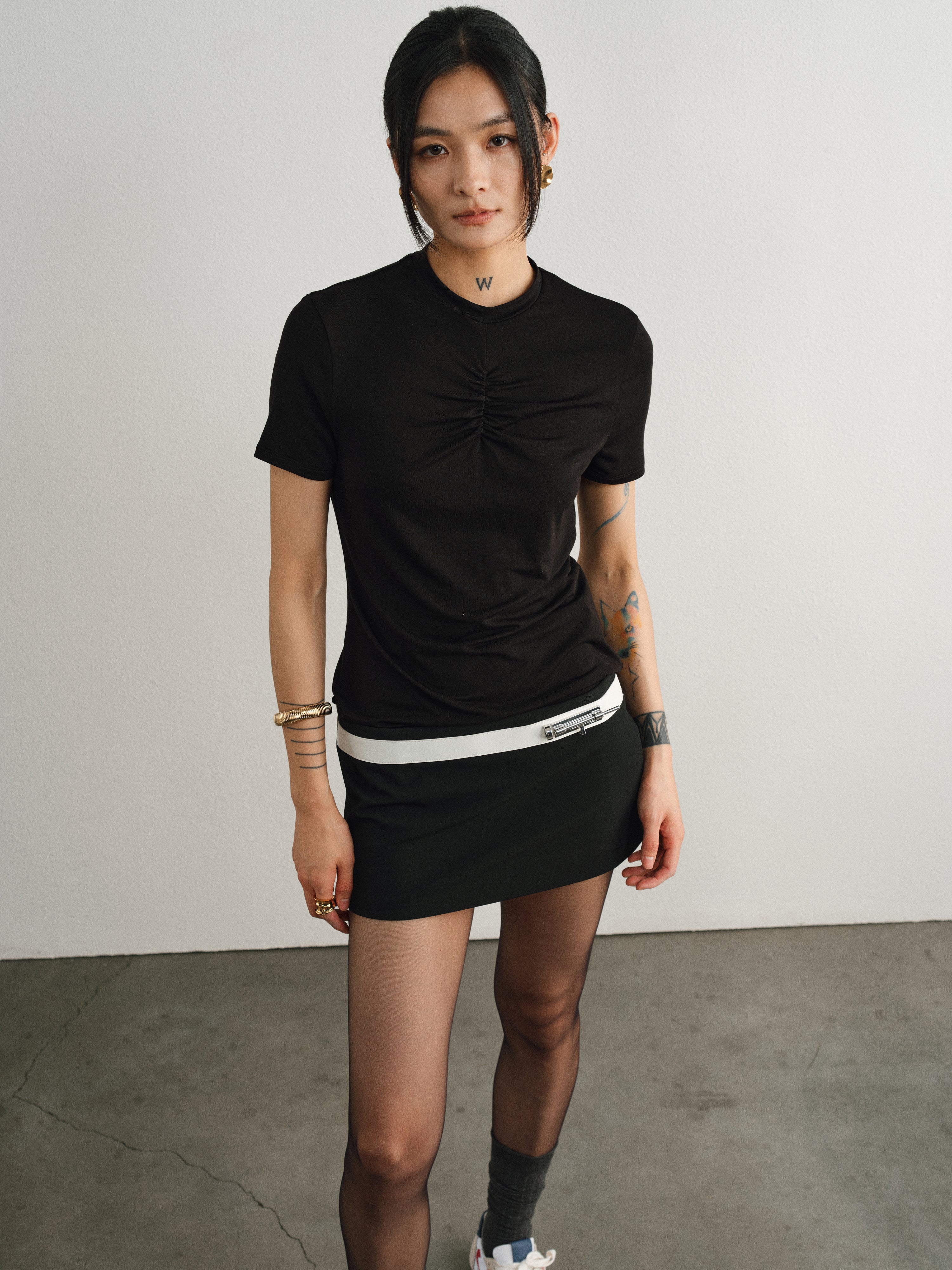 Black Light Silk Pleated T-shirt