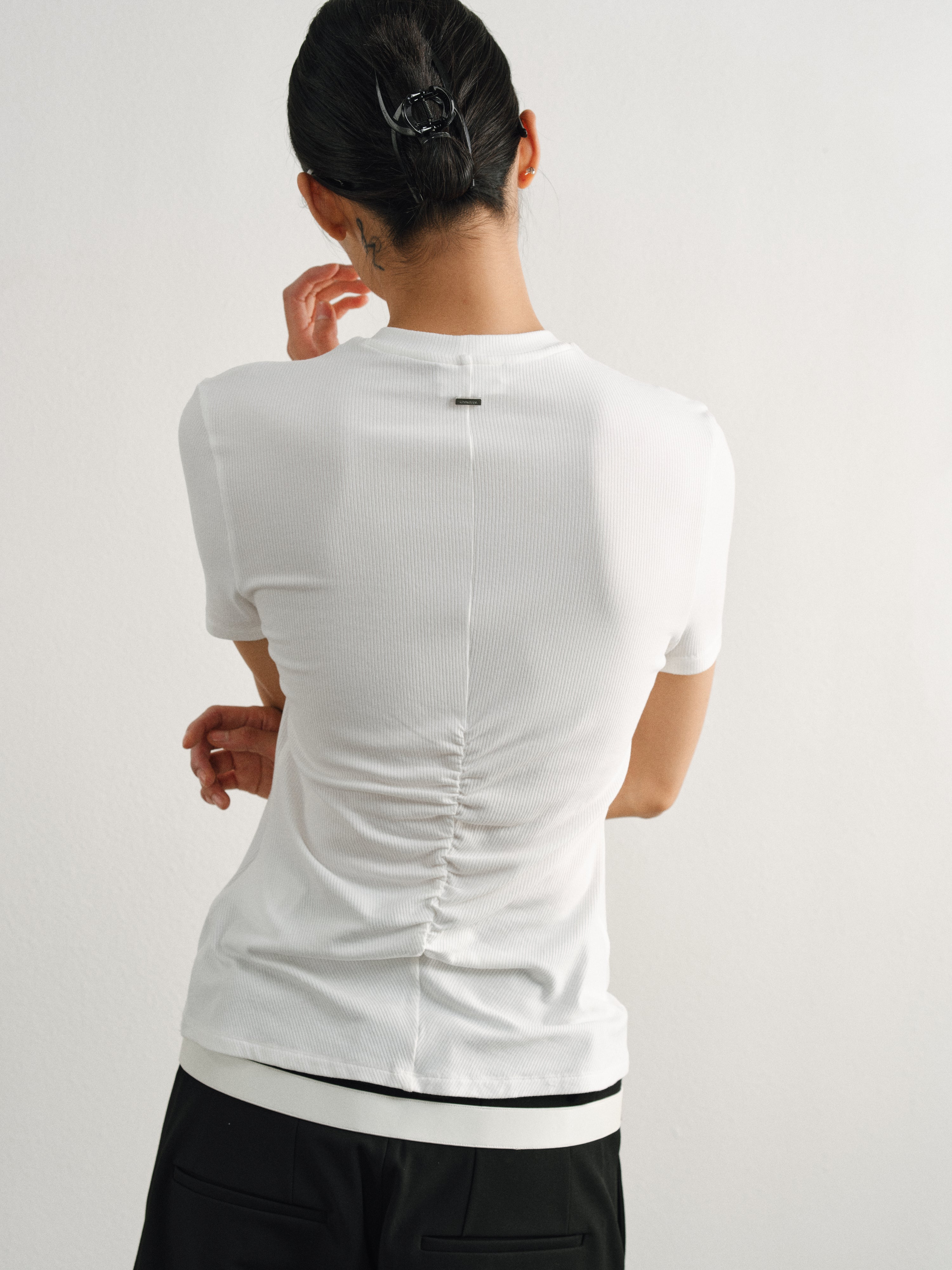 White Thin Silk Pleated T-shirt