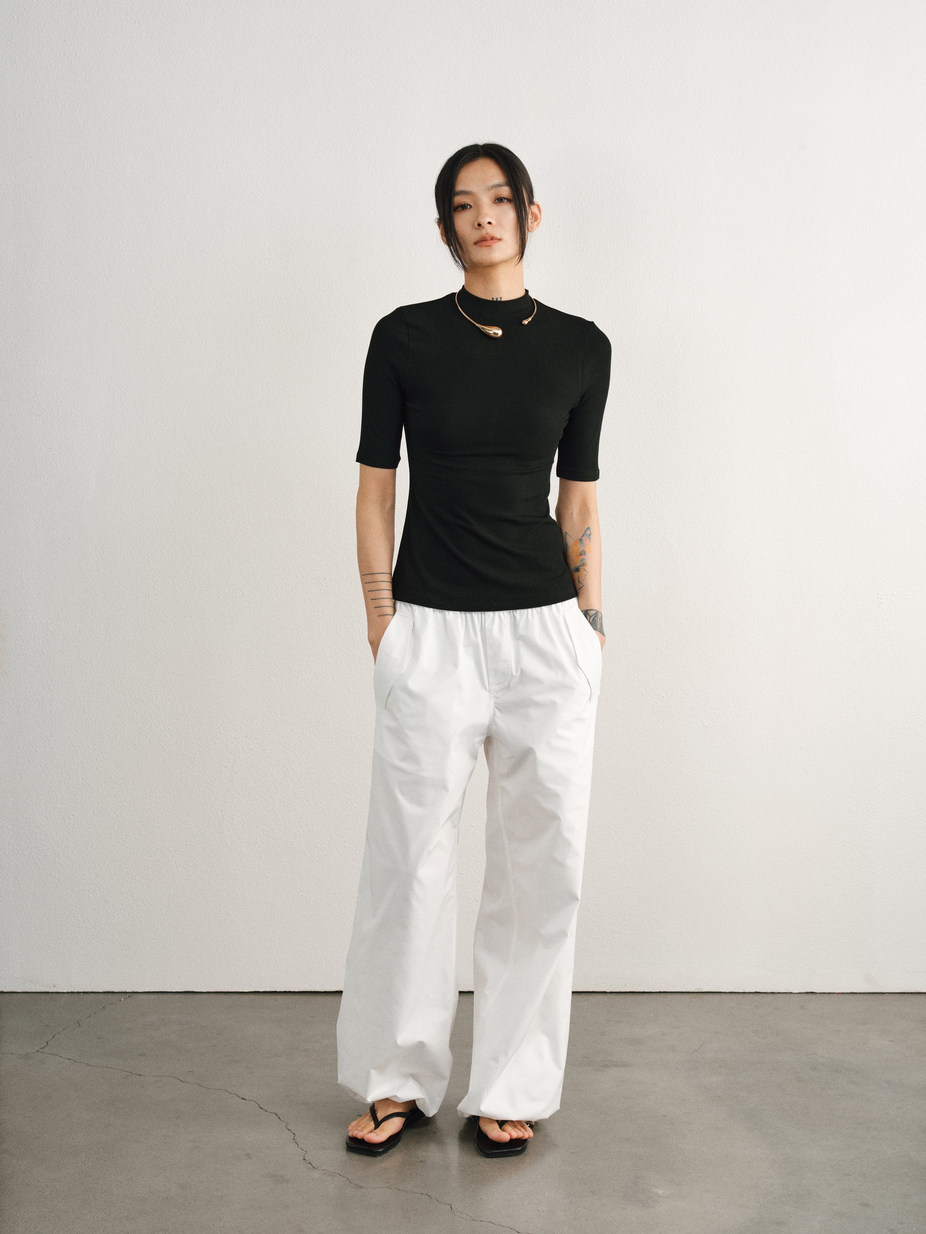 White Flap Track Pants with Cuffs