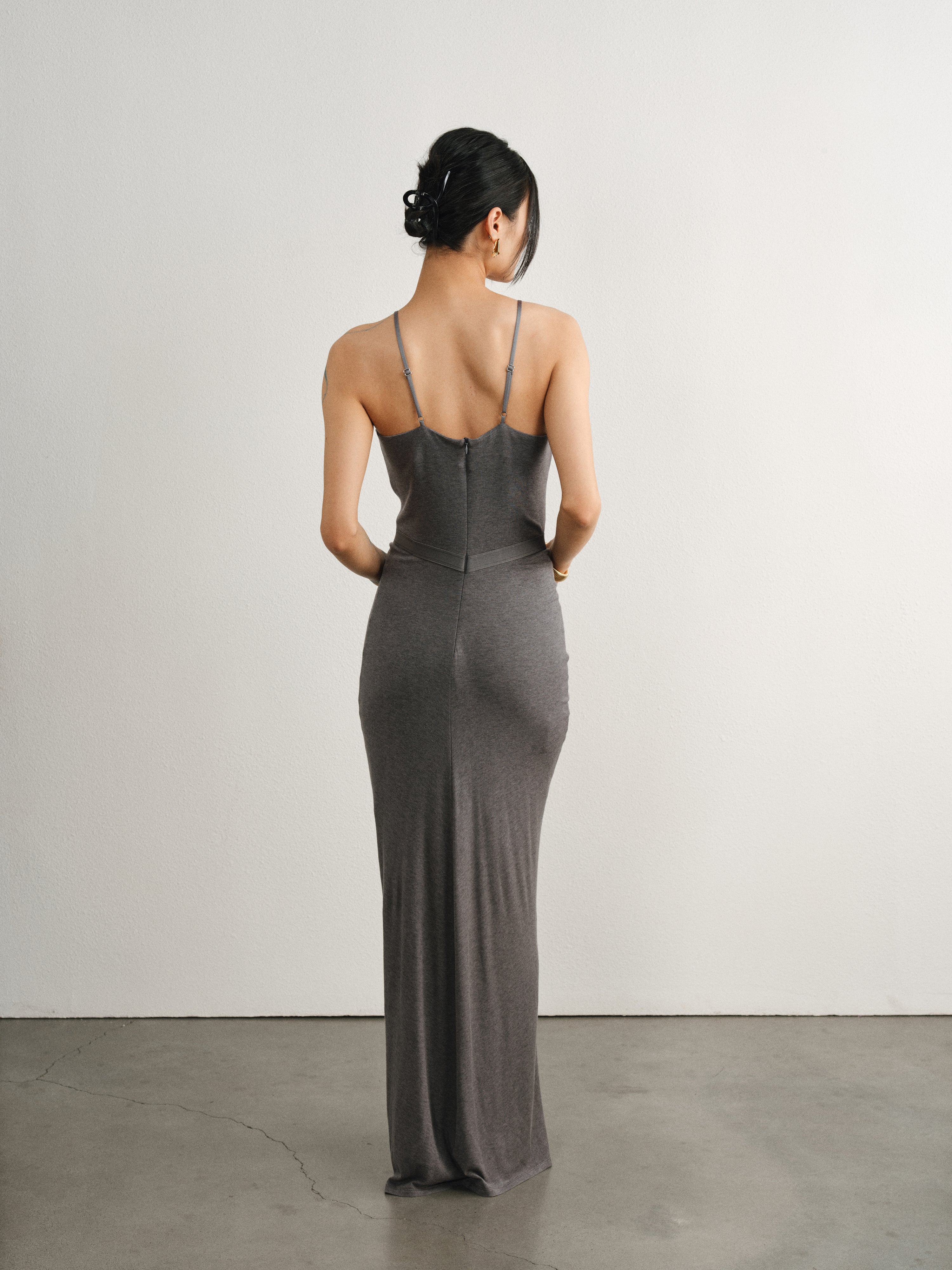 Grey Tencel Wool Pleated Sling Dress