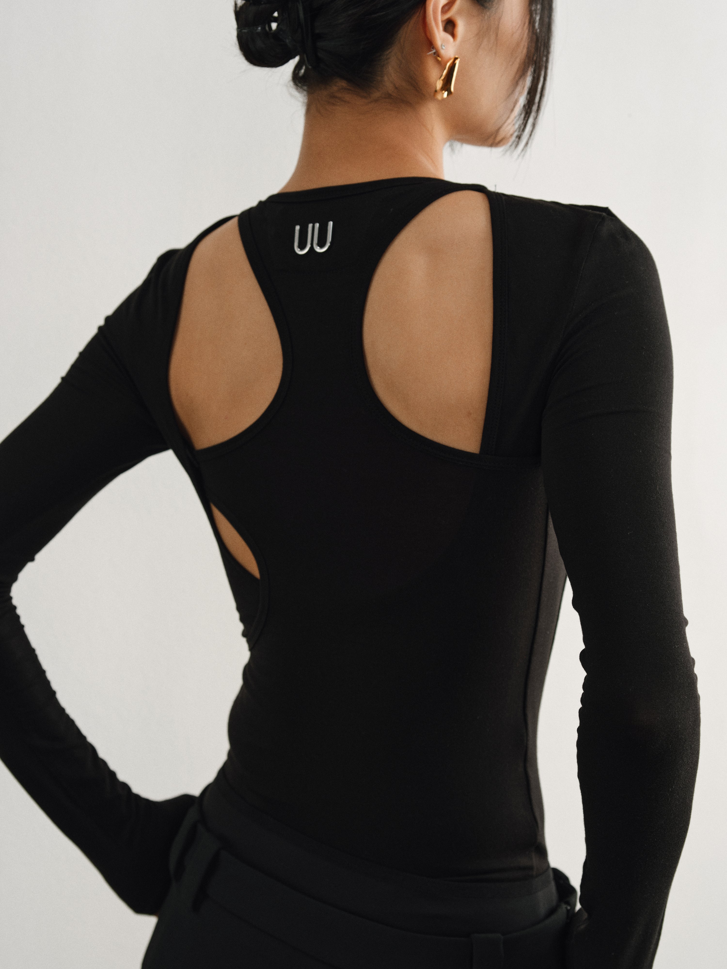 Black Tencel Wool Offset Top