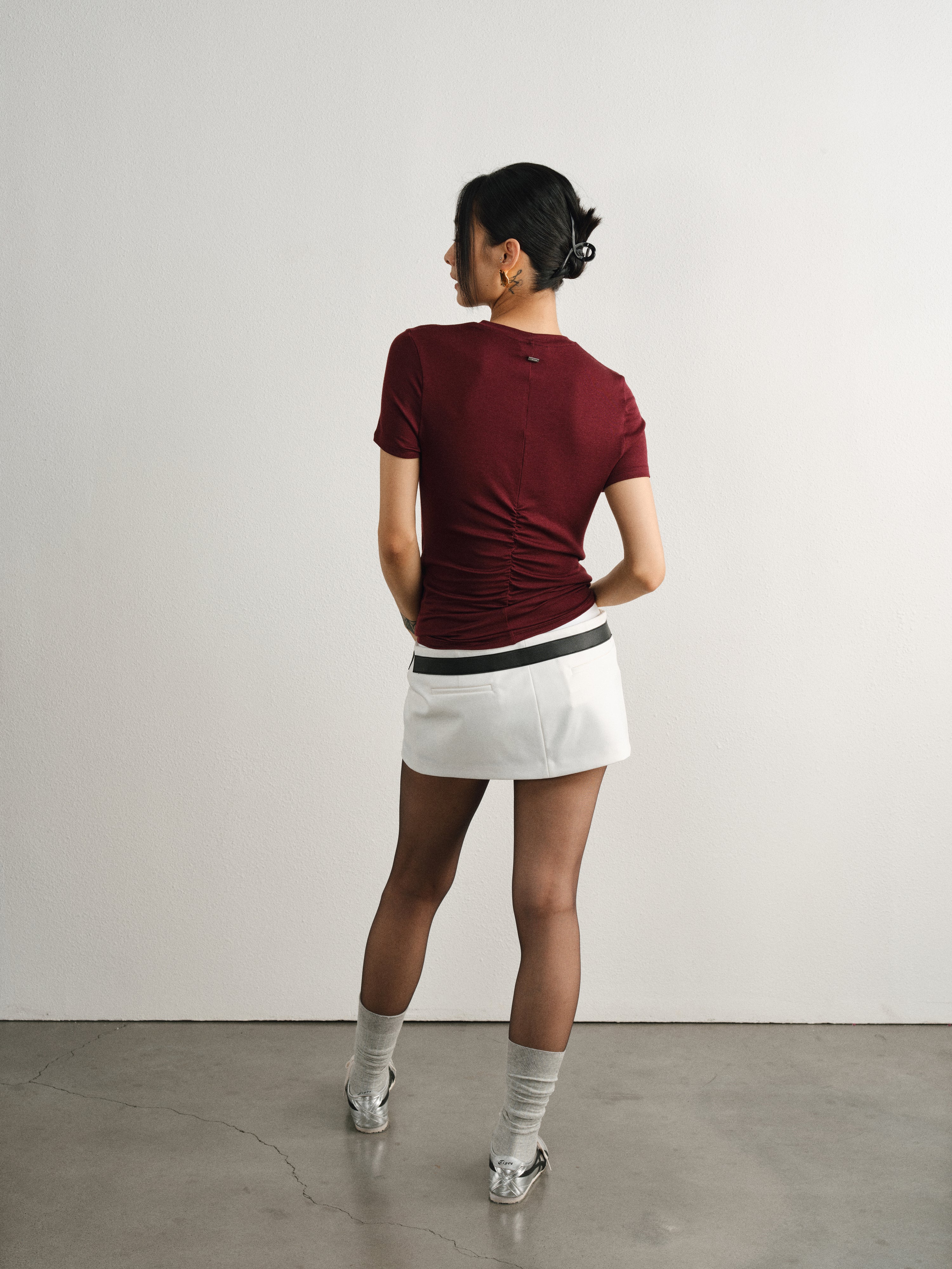 White Double Waist Belt Buckle Skirt