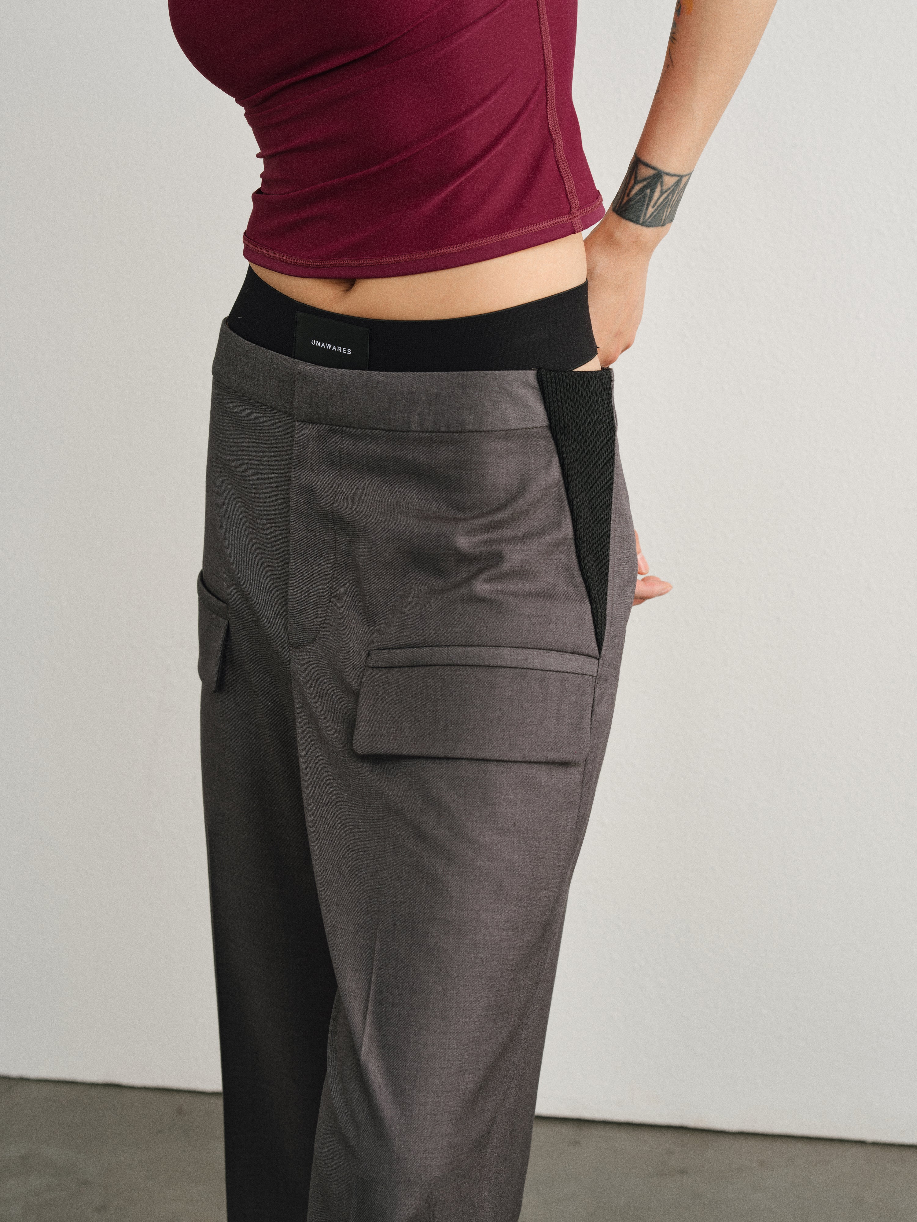 Grey Old Money Style Wool Loose Trousers