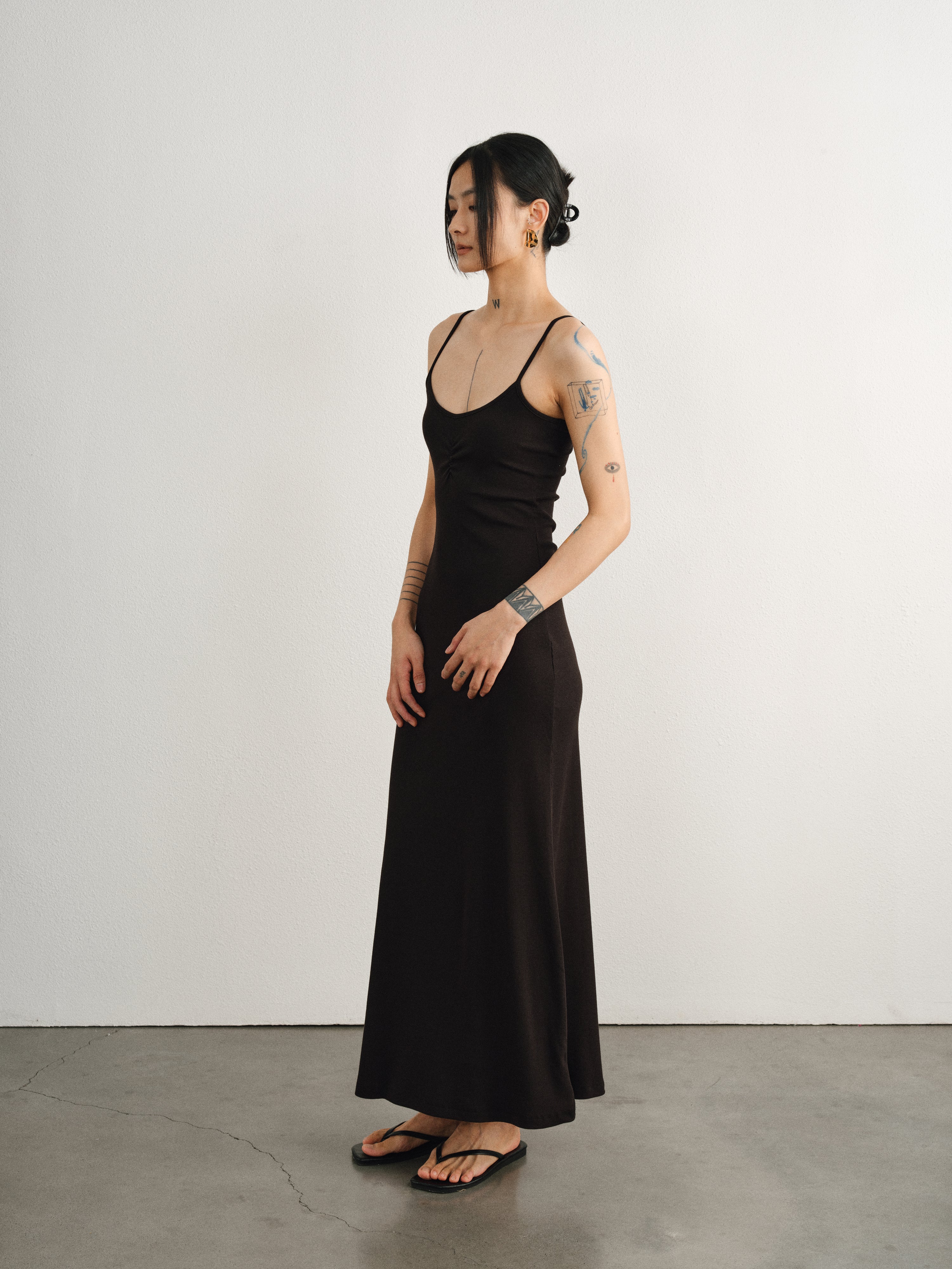 Black Ribbed Pleated Halter Dress