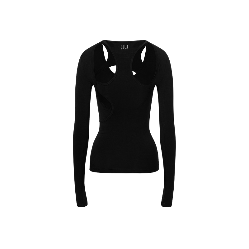 Black Tencel Wool Offset Top