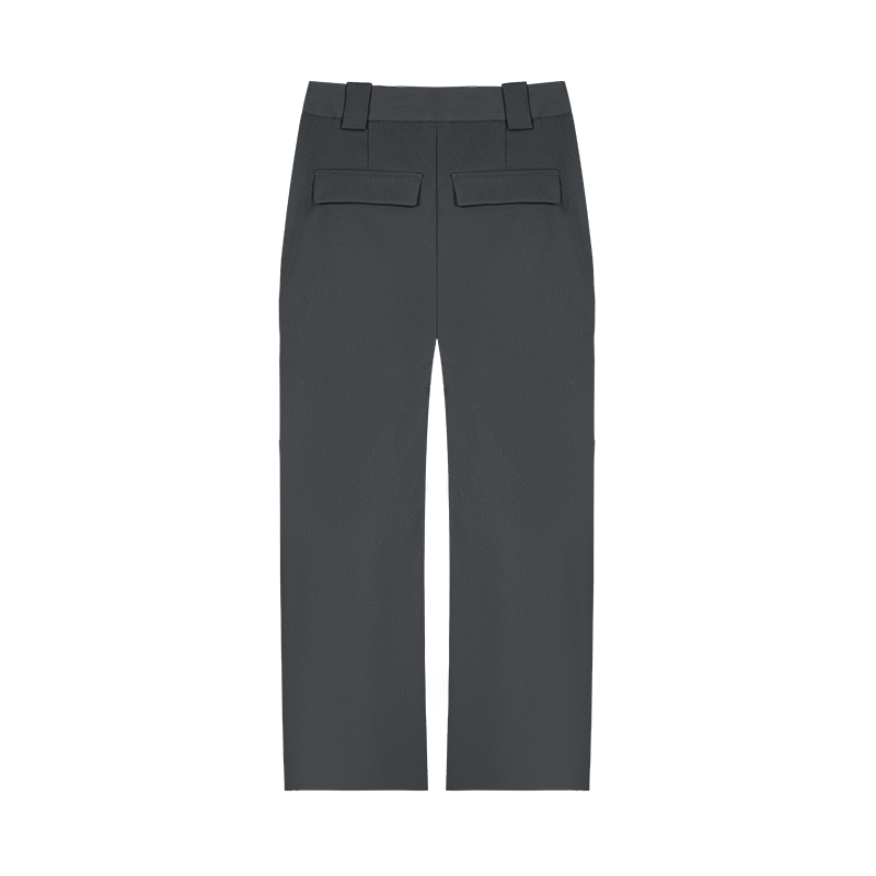 Grey Dark Pattern Fabric Straight-Leg Trousers