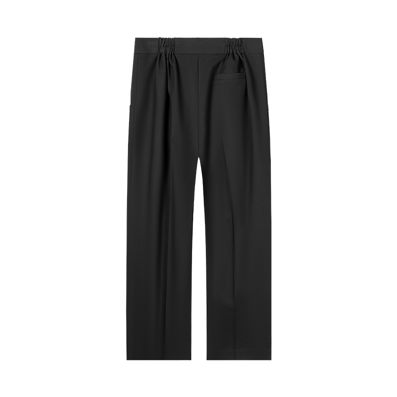 Black Adjustable Button Double Pleat Loose Trousers