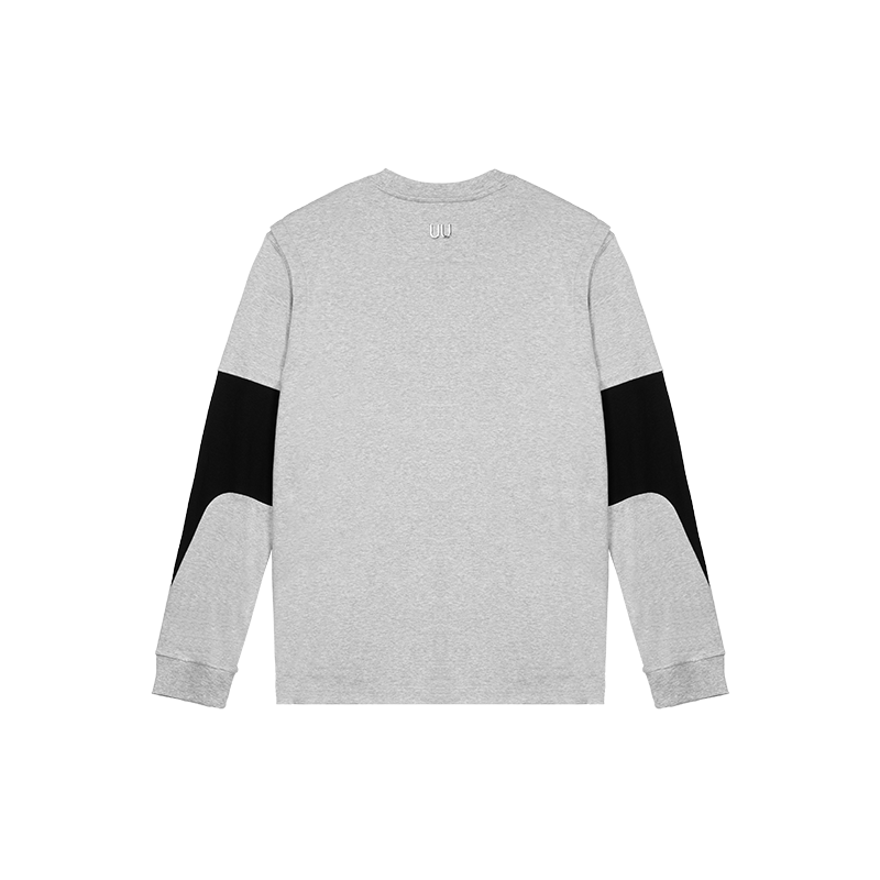 Grey Contrasting Color Two-Piece Long-Sleeved T-Shirt