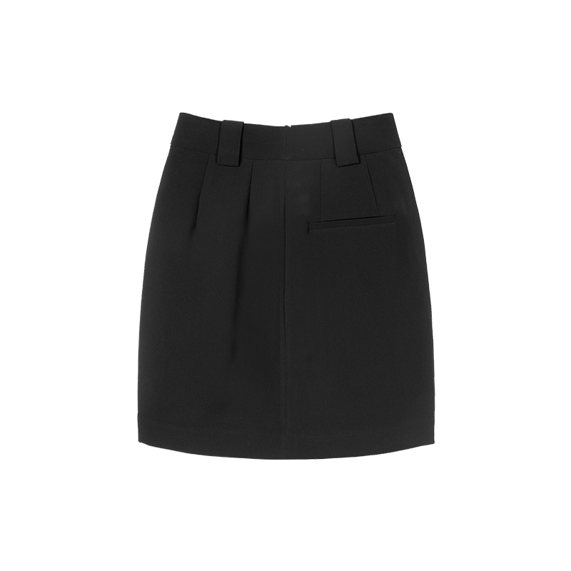 Black High-Waisted Single Pleat Hip-Hugging Skirt