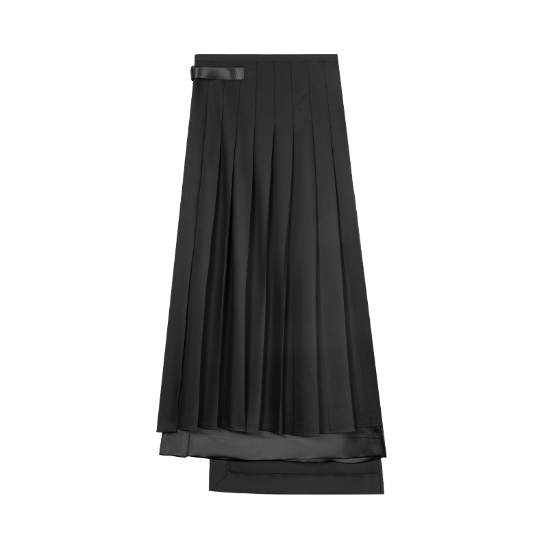 Black Irregular Pleated Mid-Length Skirt