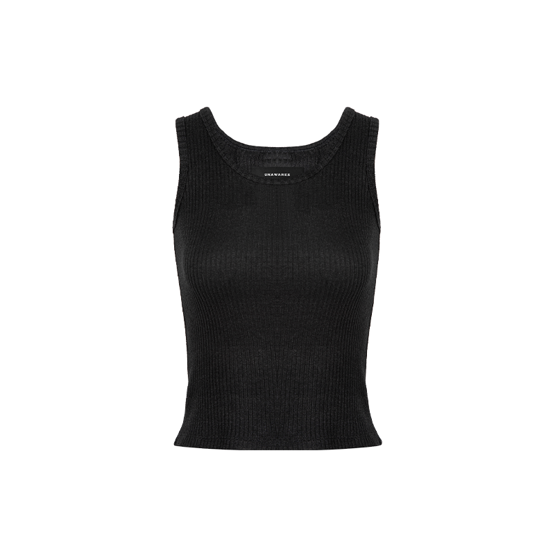 Black Textured Fabric Basic Knitted Vest