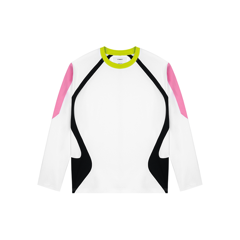 White and Pink Cool-Touch Raglan Sleeves Long-Sleeved T-Shirt