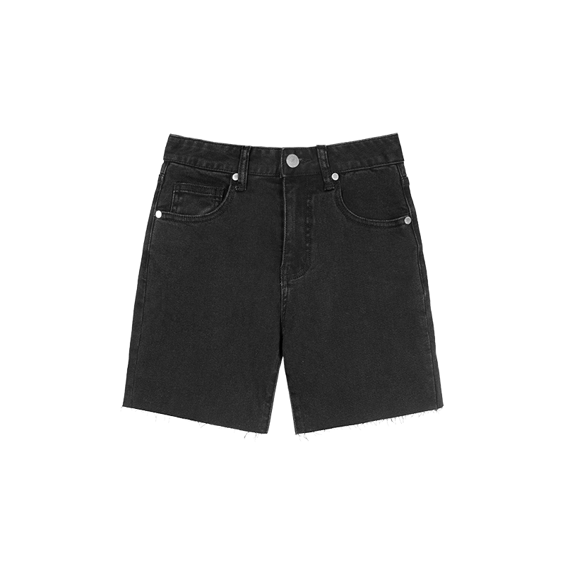 Black Back Panel Cracked Denim Shorts