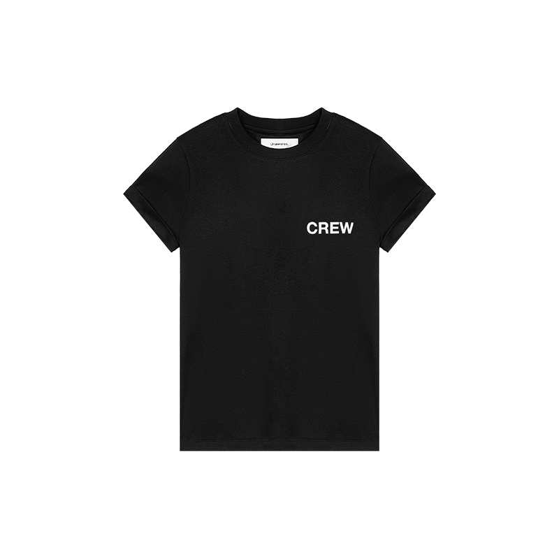 Black Custom LOGO Double-U Folded Cuff Printed T-shirt