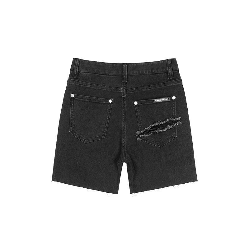 Black Back Panel Cracked Denim Shorts