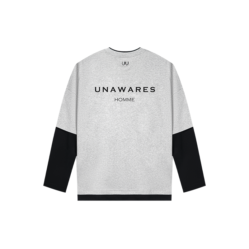 Grey Double-Sided Two-Piece Long-Sleeved T-Shirt