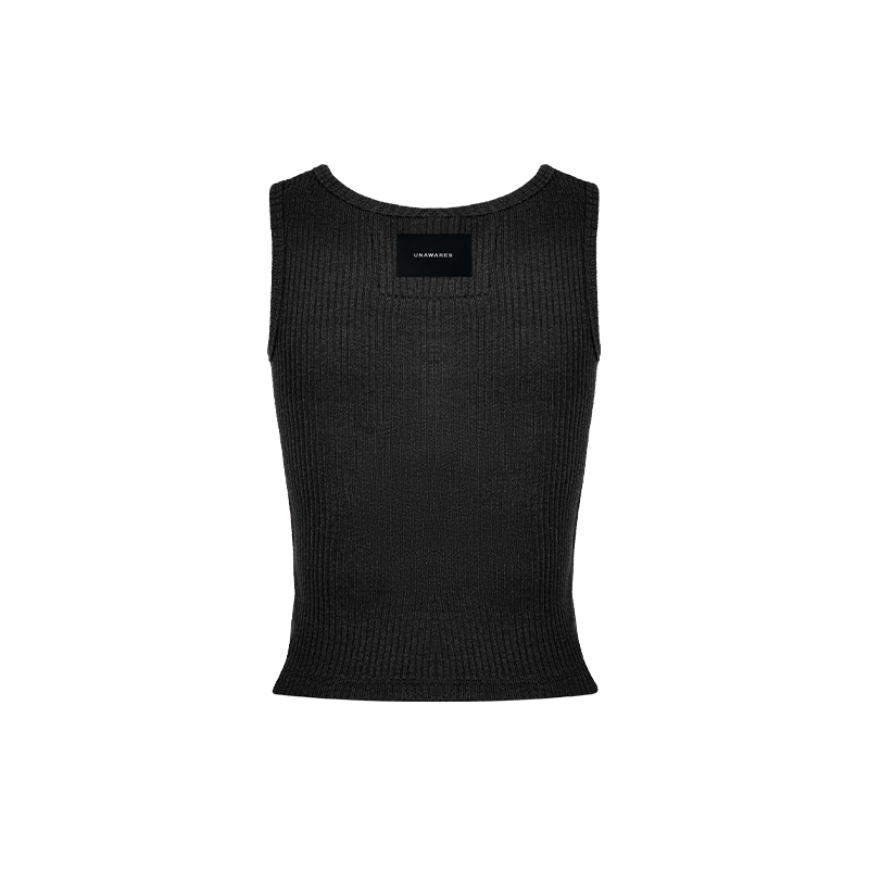 Black Textured Fabric Basic Knitted Vest