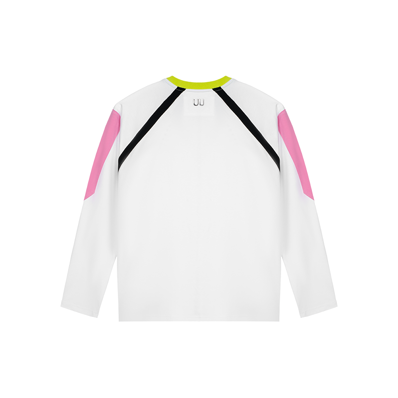 White and Pink Cool-Touch Raglan Sleeves Long-Sleeved T-Shirt