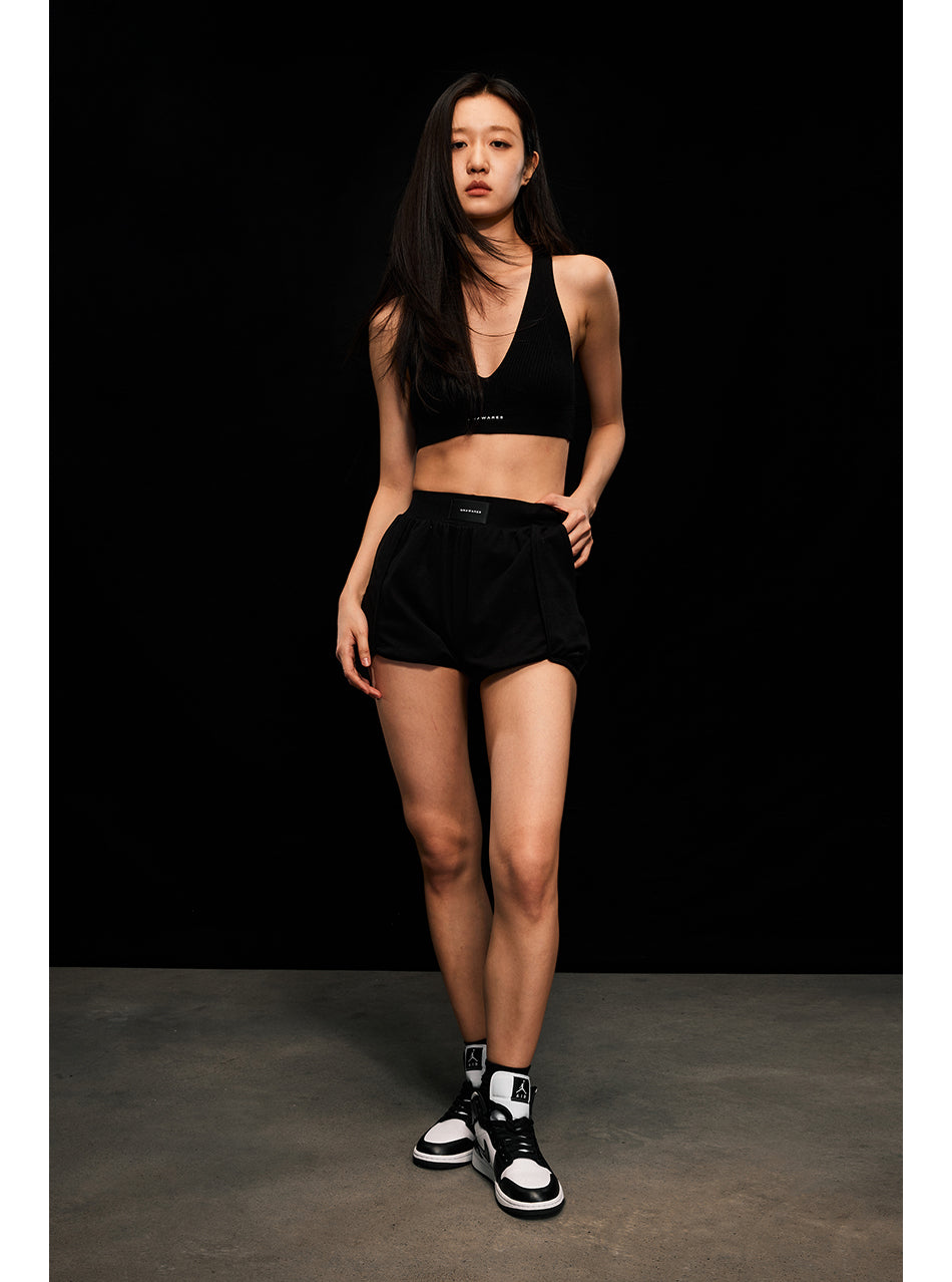 Black Elastic Waist Short Pants