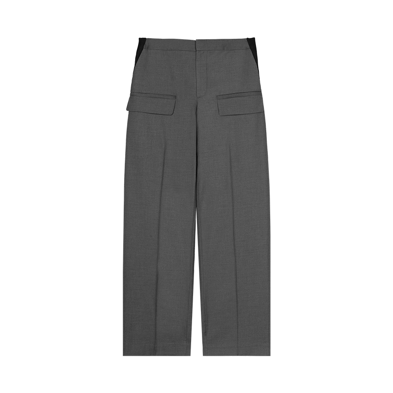 Grey Old Money Style Wool Loose Trousers