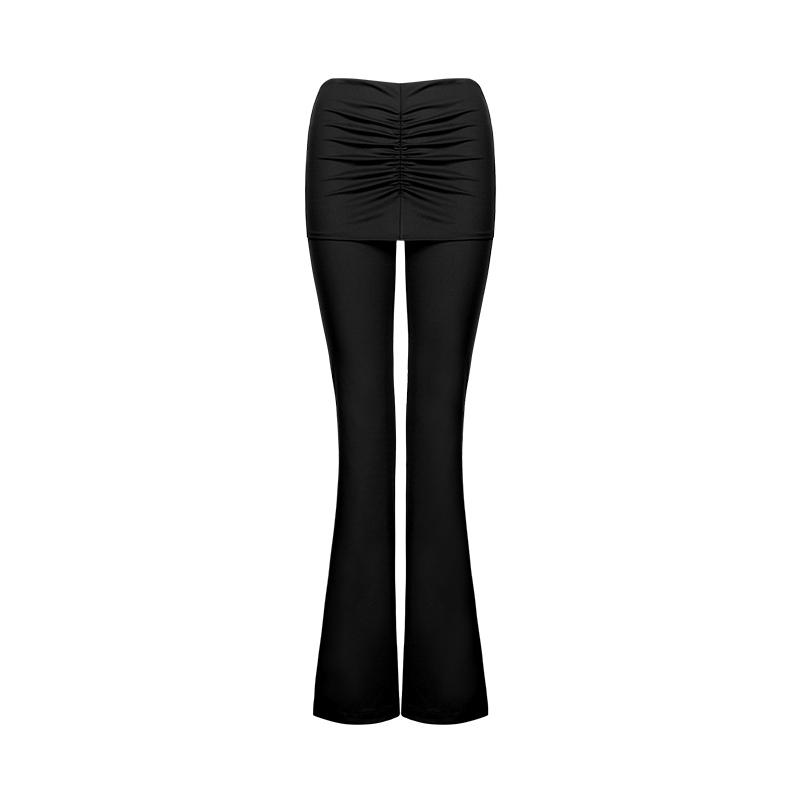 Black Fake Two-Piece Pleated Yoga Flared Pants