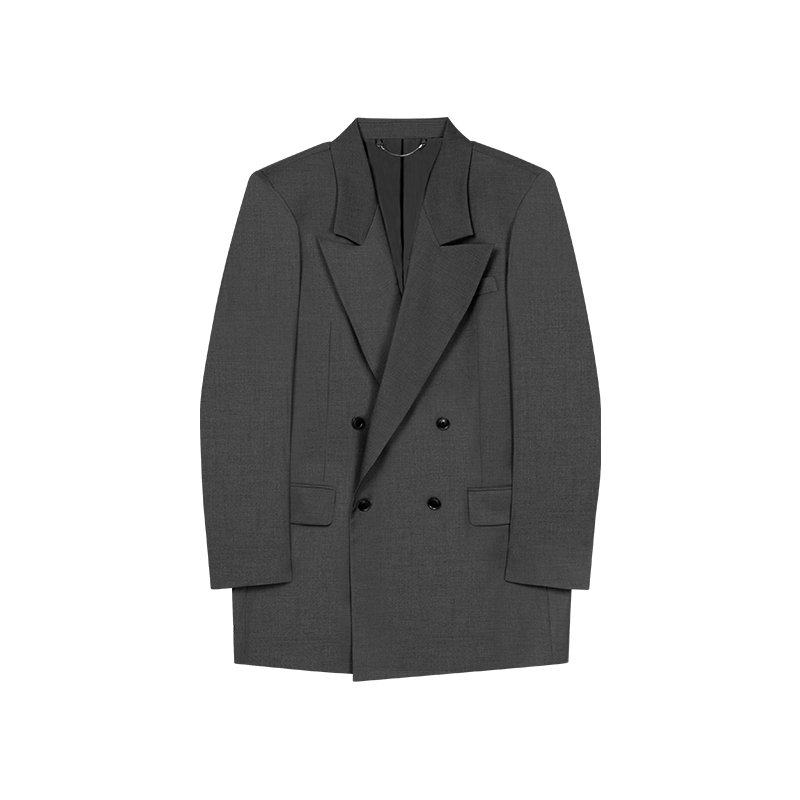 Grey Floral Old Money Style Wool Shoulder Pad Suit