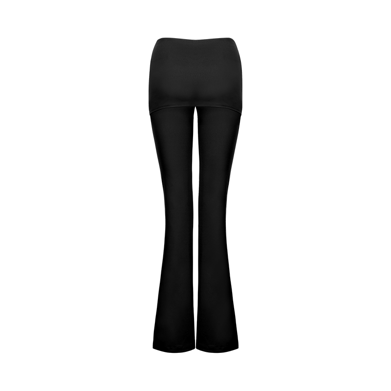 Black Fake Two-Piece Pleated Yoga Flared Pants