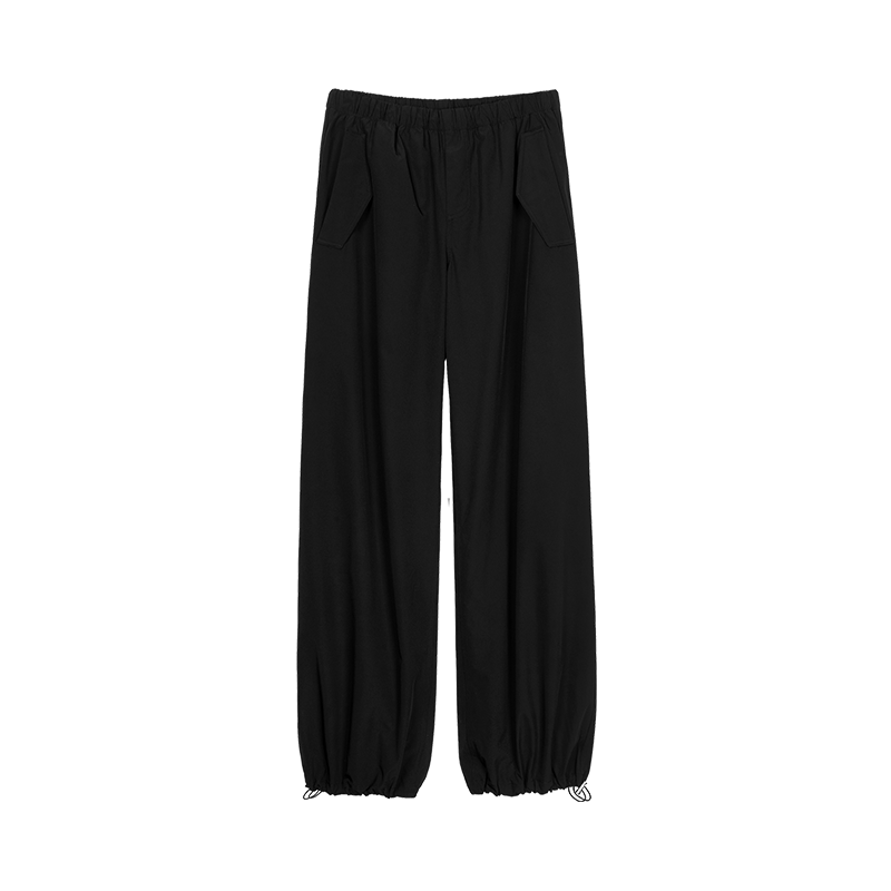 Black Flap Track Pants with Cuffs