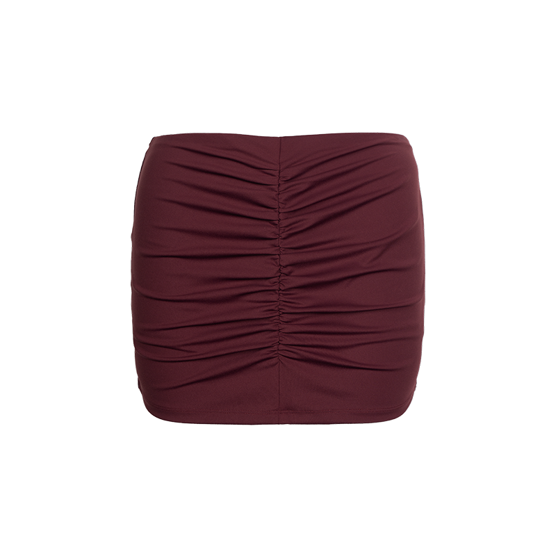 Merlot Red Slim Fit Pleated Yoga Skirt