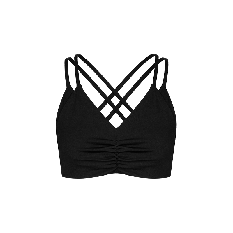 Black Fake Two Piece Pleated Yoga Set